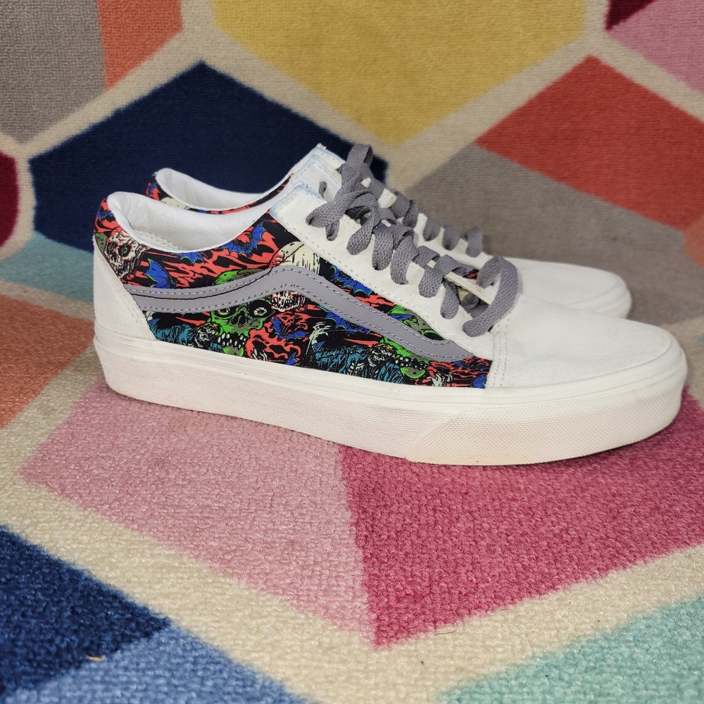 Vans Old Skool‎ Custom Shoes Zombie Horror Print White Gray Women 8 Mens 6.5
